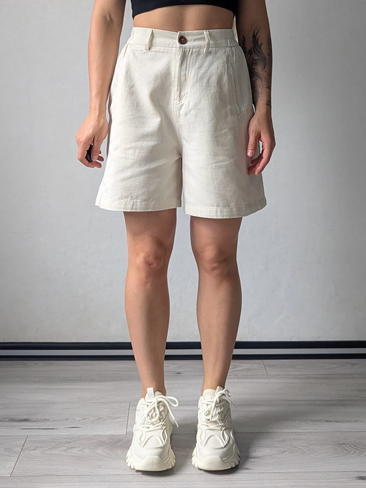 KarSaNy Beige Summer Shorts For Women Casual Loose A Linen Wide Leg Short Pants Elegant Women's Lyocell Shorts Bermuda Navy Blue