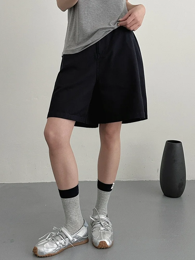KarSaNy Beige Summer Shorts For Women Casual Loose A Linen Wide Leg Short Pants Elegant Women's Lyocell Shorts Bermuda Navy Blue