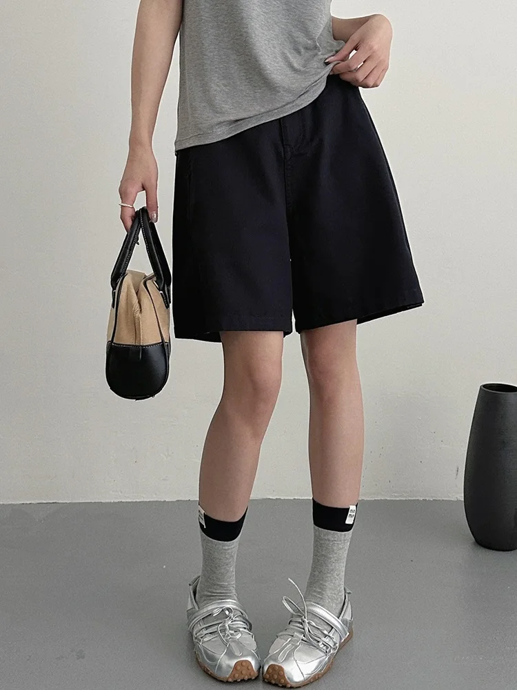 KarSaNy Beige Summer Shorts For Women Casual Loose A Linen Wide Leg Short Pants Elegant Women's Lyocell Shorts Bermuda Navy Blue