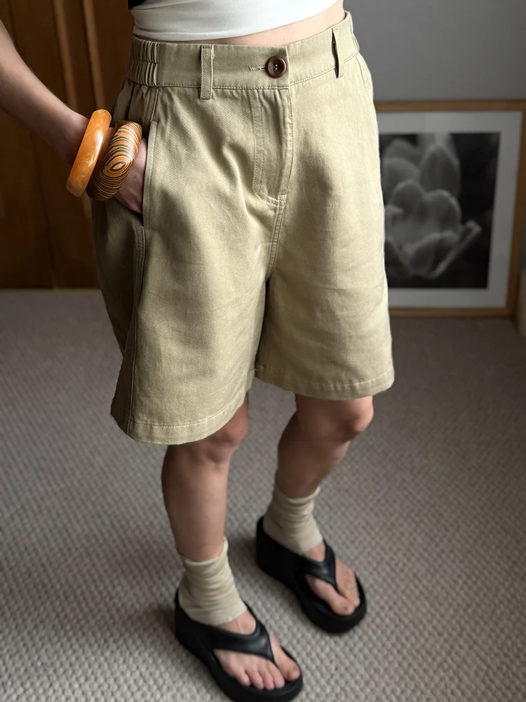 KarSaNy Beige Summer Shorts For Women Casual Loose A Linen Wide Leg Short Pants Elegant Women's Lyocell Shorts Bermuda Navy Blue