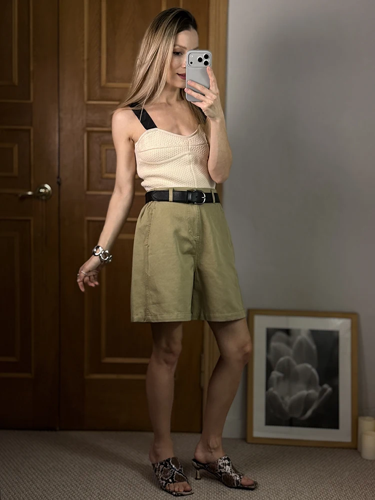 KarSaNy Beige Summer Shorts For Women Casual Loose A Linen Wide Leg Short Pants Elegant Women's Lyocell Shorts Bermuda Navy Blue
