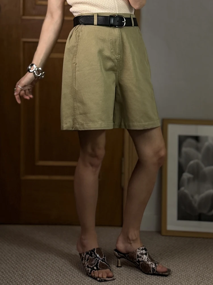 KarSaNy Beige Summer Shorts For Women Casual Loose A Linen Wide Leg Short Pants Elegant Women's Lyocell Shorts Bermuda Navy Blue