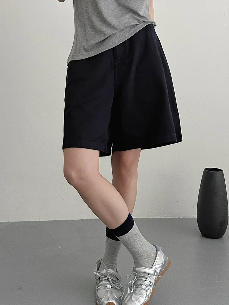 KarSaNy Beige Summer Shorts For Women Casual Loose A Linen Wide Leg Short Pants Elegant Women's Lyocell Shorts Bermuda Navy Blue