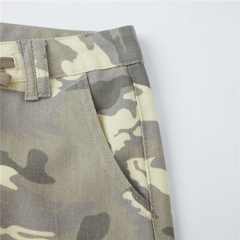 Women Retro Cargo Denim Shorts Vintage Camouflage Print Loose Drawstring Short Pants Y2k Aesthetic Cyber Grunge Streetwear