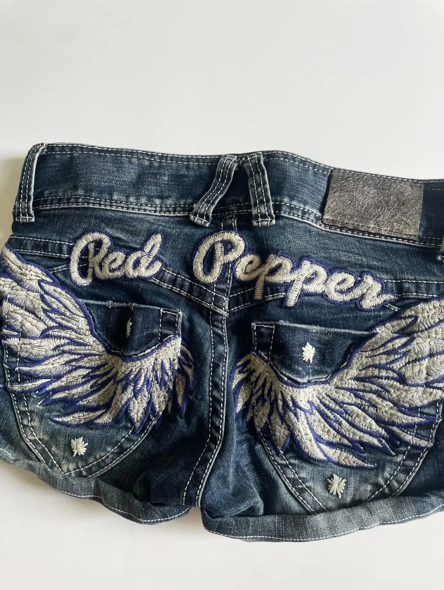 Y2k Flag Embroidery Vintage Denim Women Shorts Harajuku Slim Light Blue Jean Low Waist Short Street Mini Short Women Clothing