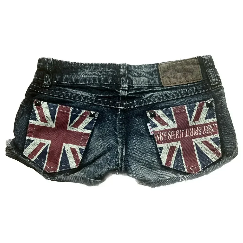 Y2k Flag Embroidery Vintage Denim Women Shorts Harajuku Slim Light Blue Jean Low Waist Short Street Mini Short Women Clothing