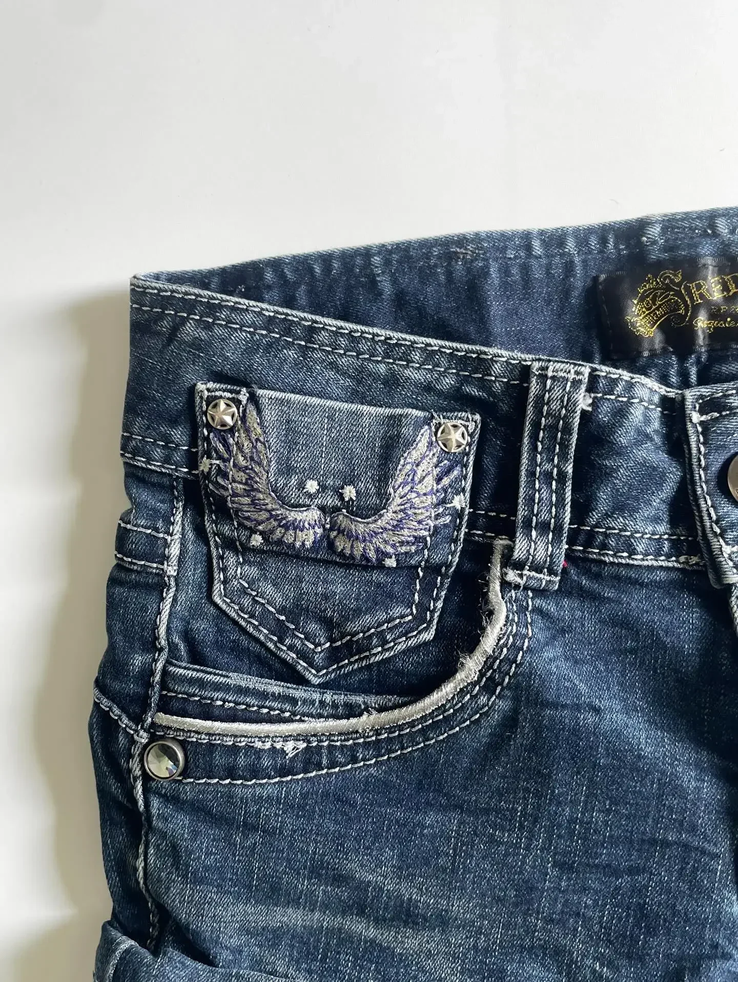 Y2k Flag Embroidery Vintage Denim Women Shorts Harajuku Slim Light Blue Jean Low Waist Short Street Mini Short Women Clothing