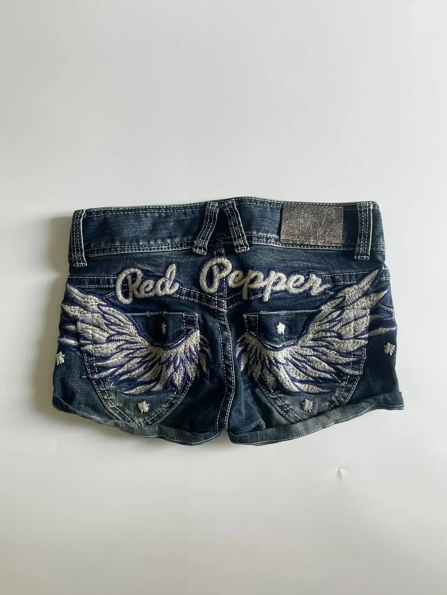 Y2k Flag Embroidery Vintage Denim Women Shorts Harajuku Slim Light Blue Jean Low Waist Short Street Mini Short Women Clothing