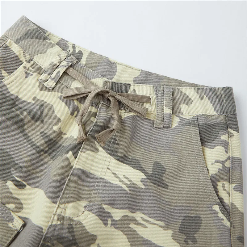 Y2K Cargo Jean Shorts Women Summer Camouflage Print Drawstring Low Rise Baggy Denim Shorts Casual Jorts Streetwear