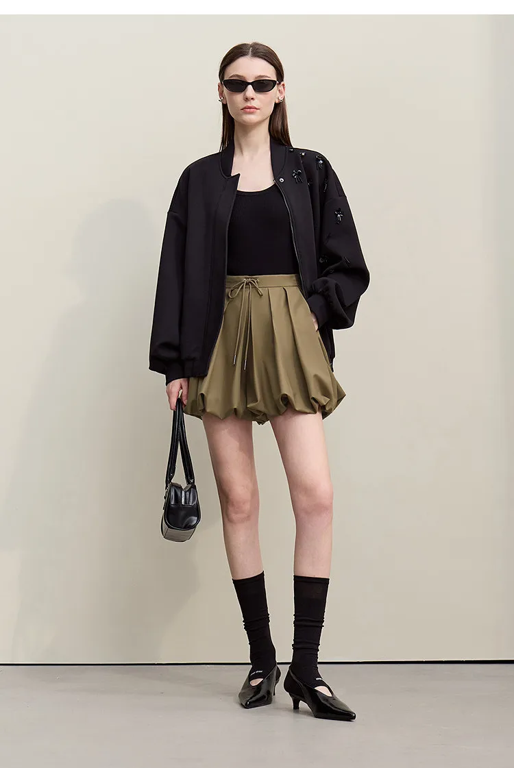 Amii Women's Shorts 2026 Autumn New Pleated Strap Paper Bag Waist Casual Shorts Women's Solid Color Versatile Pants 12641037