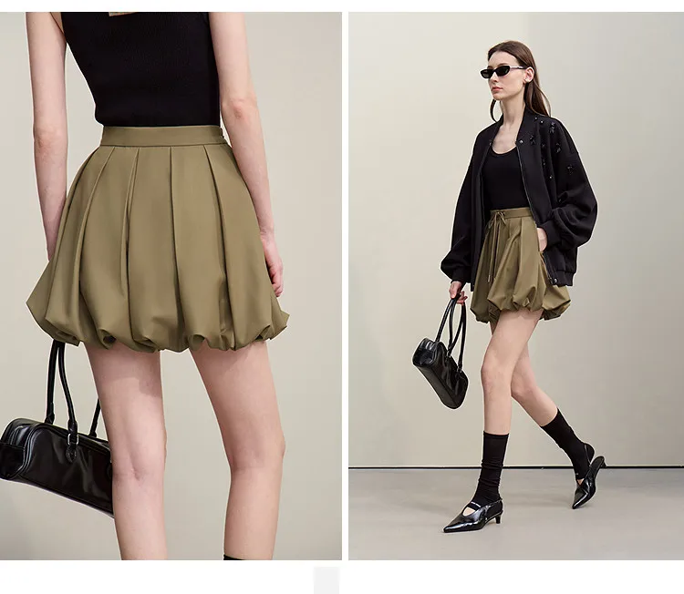 Amii Women's Shorts 2026 Autumn New Pleated Strap Paper Bag Waist Casual Shorts Women's Solid Color Versatile Pants 12641037