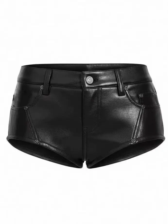 Spice Girls Low-waisted Pu Leather Super Shorts Women 2026 New Slim-fitting Y2k Shorts Hip-wrapped Hot Pants