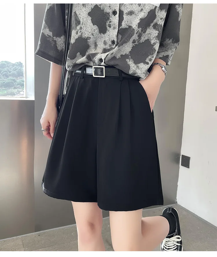 Fashion Wide Leg Suit Shorts Woman Summer Thin Breathable Knee Length Shorts Women Loose Solid Color Elastic Waist Short Pants