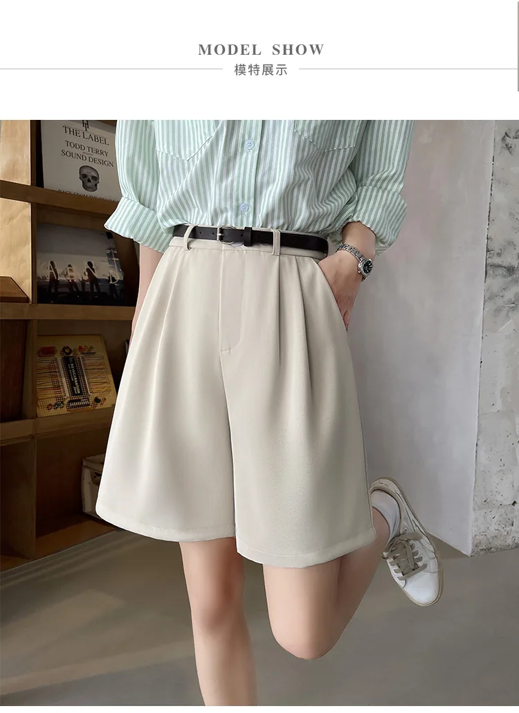 Fashion Wide Leg Suit Shorts Woman Summer Thin Breathable Knee Length Shorts Women Loose Solid Color Elastic Waist Short Pants