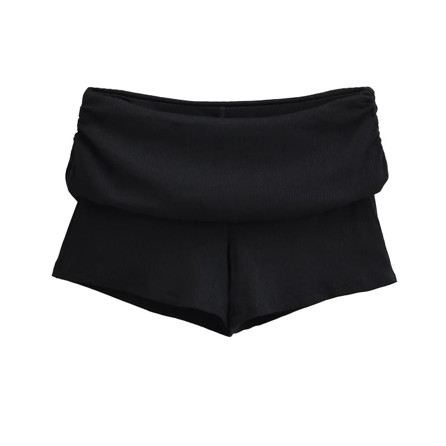 Summer Slim Yoga Shorts Women Casual Solid Color Fold Over Low Waist Lounge Shorts