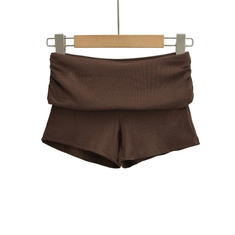 Summer Slim Yoga Shorts Women Casual Solid Color Fold Over Low Waist Lounge Shorts