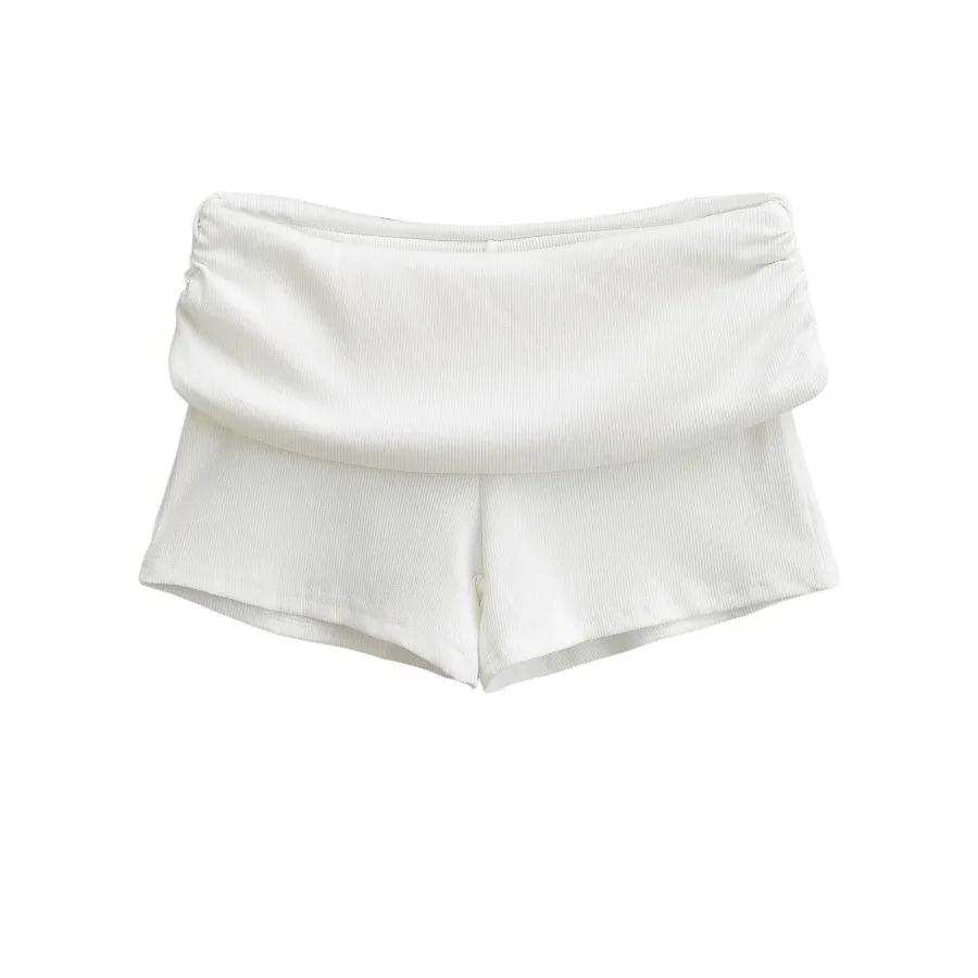 Summer Slim Yoga Shorts Women Casual Solid Color Fold Over Low Waist Lounge Shorts