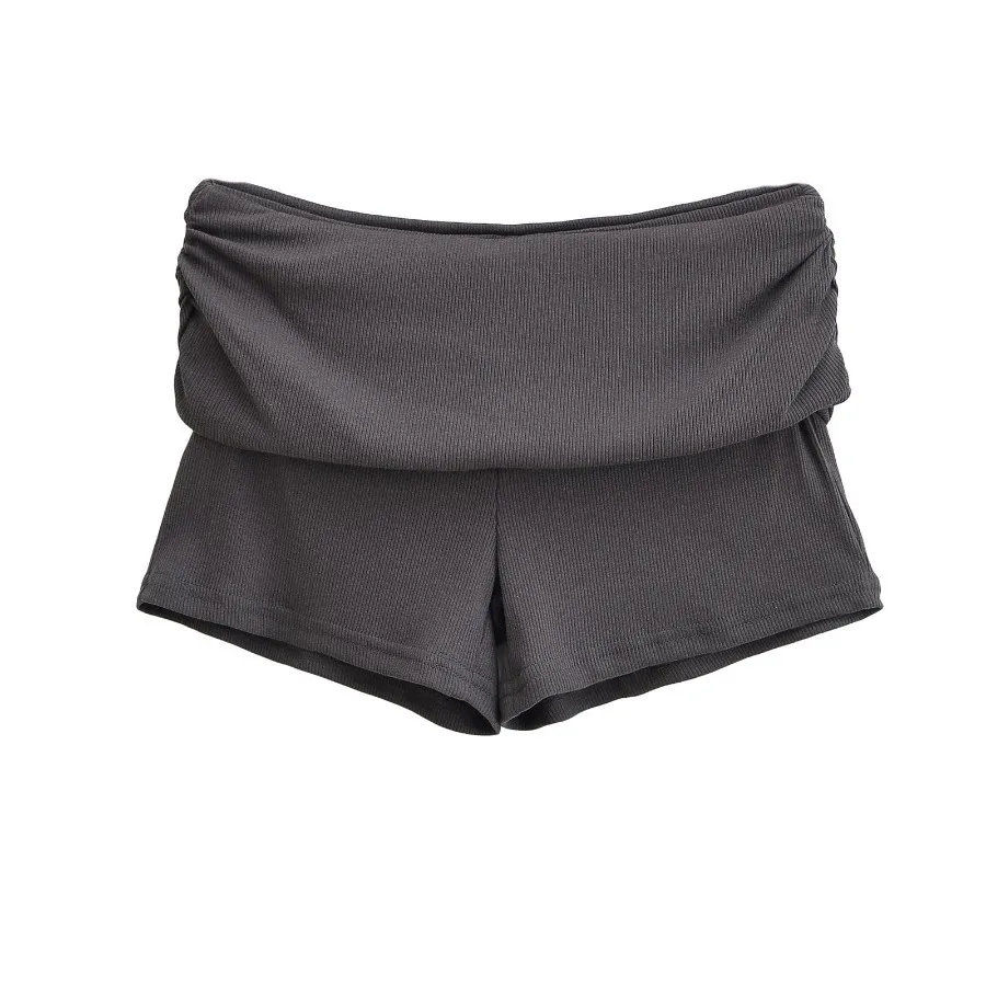 Summer Slim Yoga Shorts Women Casual Solid Color Fold Over Low Waist Lounge Shorts