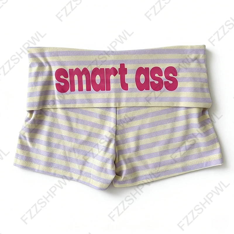 Women's Y2K Aesthetic Striped Mini Shorts Sexy Slim Casual High-Waisted Print Hot Pants Harajuku Vintage Hotties Summer Bottoms