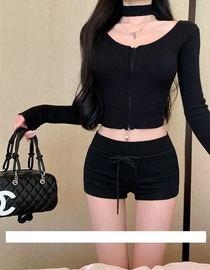 Breathable Drawstring Women Sports Shorts Low-rise Slim Fitting Casual Pants Black/Grey Straight Shorts Pants Women