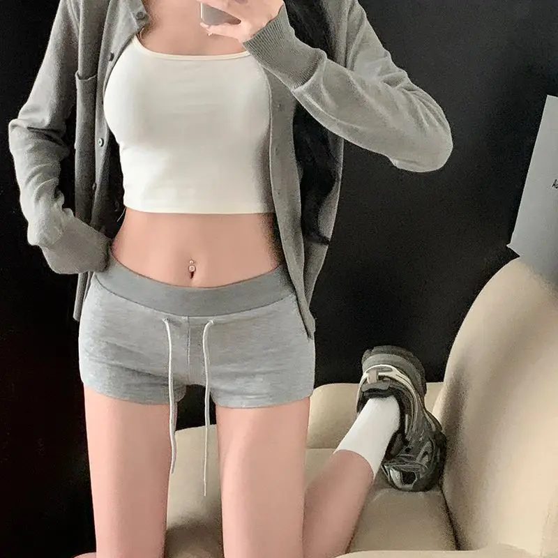 Breathable Drawstring Women Sports Shorts Low-rise Slim Fitting Casual Pants Black/Grey Straight Shorts Pants Women