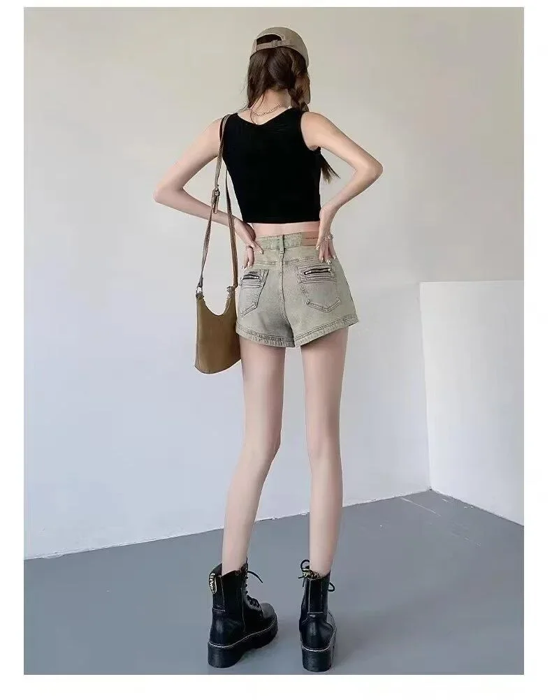 Summer Denim Shorts for Women High Waisted Stretch Jeans Shorts Sexy A-line Fashion Hip Hop Wide Leg Pants Vintage Colors S-2XL
