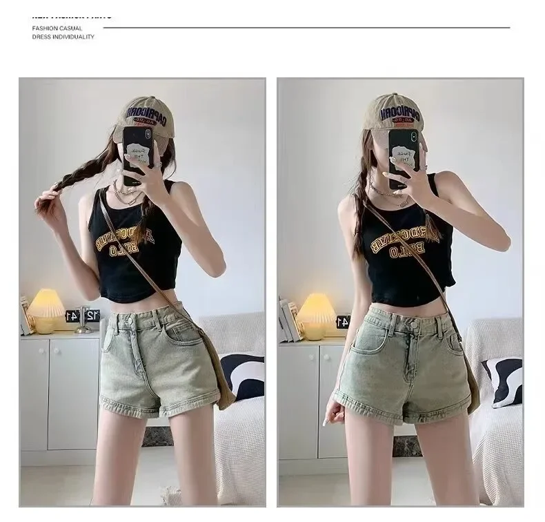 Summer Denim Shorts for Women High Waisted Stretch Jeans Shorts Sexy A-line Fashion Hip Hop Wide Leg Pants Vintage Colors S-2XL