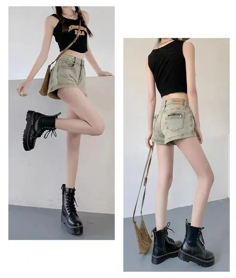 Summer Denim Shorts for Women High Waisted Stretch Jeans Shorts Sexy A-line Fashion Hip Hop Wide Leg Pants Vintage Colors S-2XL
