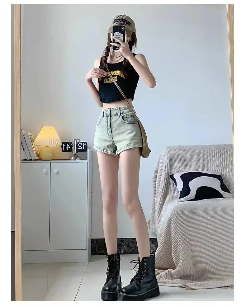 Summer Denim Shorts for Women High Waisted Stretch Jeans Shorts Sexy A-line Fashion Hip Hop Wide Leg Pants Vintage Colors S-2XL