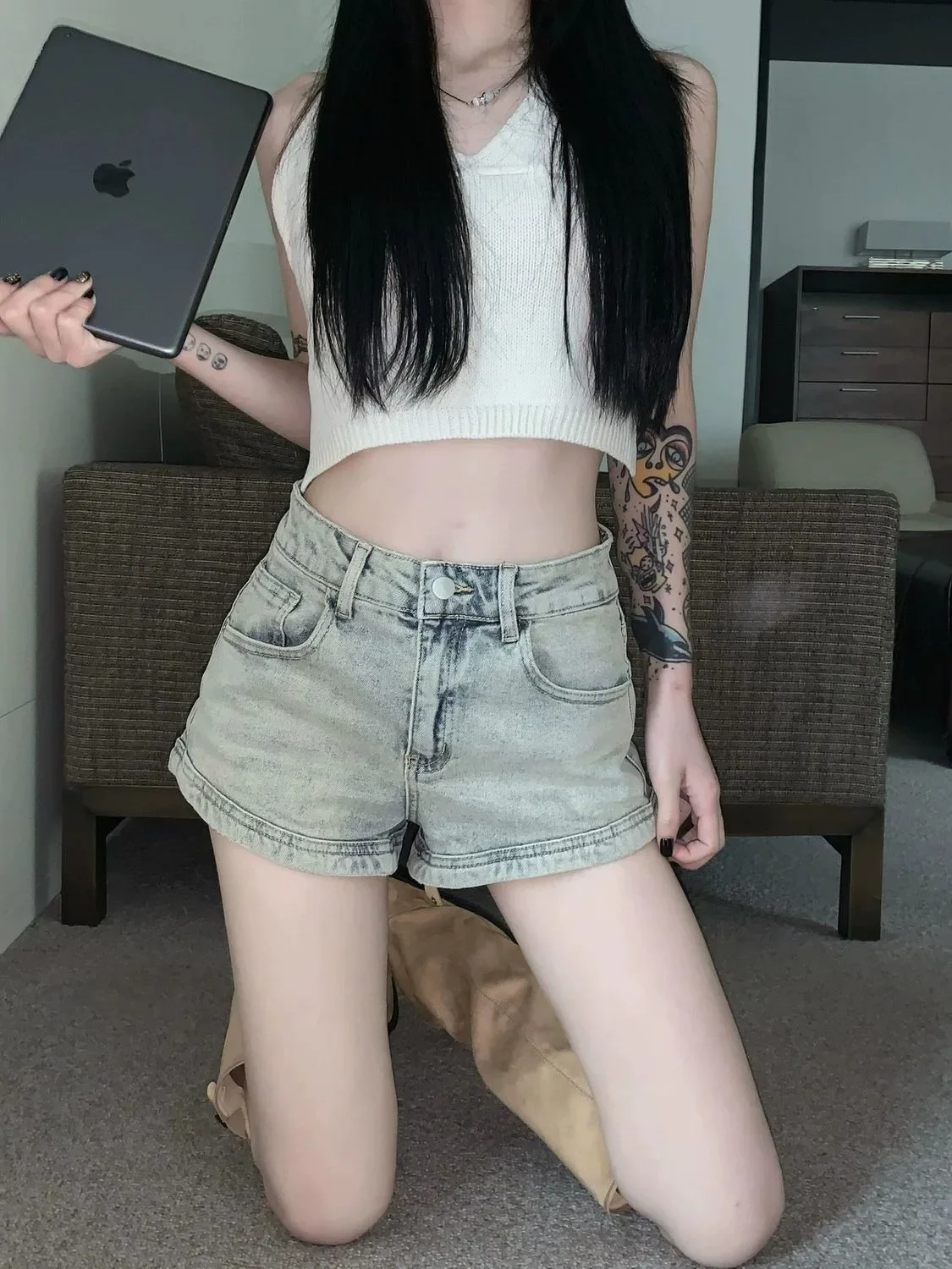 Summer Denim Shorts for Women High Waisted Stretch Jeans Shorts Sexy A-line Fashion Hip Hop Wide Leg Pants Vintage Colors S-2XL