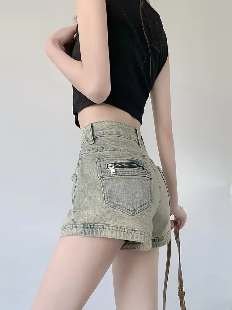 Summer Denim Shorts for Women High Waisted Stretch Jeans Shorts Sexy A-line Fashion Hip Hop Wide Leg Pants Vintage Colors S-2XL