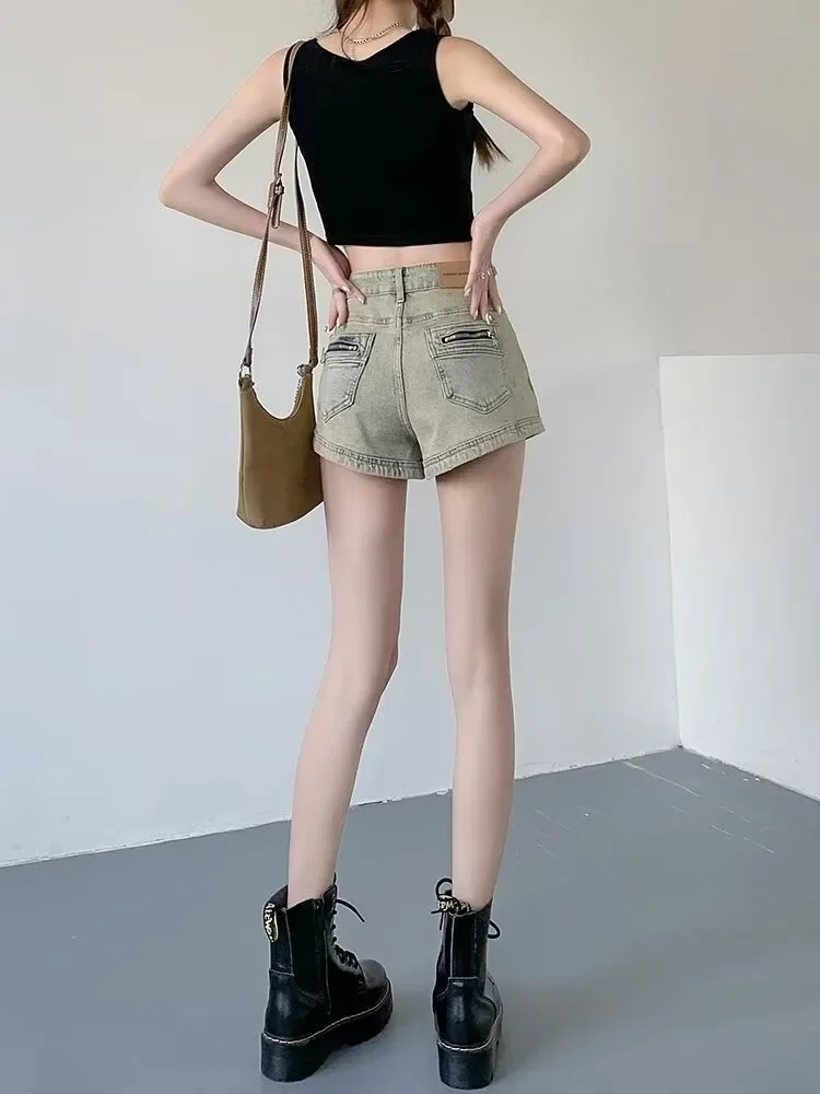 Summer Denim Shorts for Women High Waisted Stretch Jeans Shorts Sexy A-line Fashion Hip Hop Wide Leg Pants Vintage Colors S-2XL