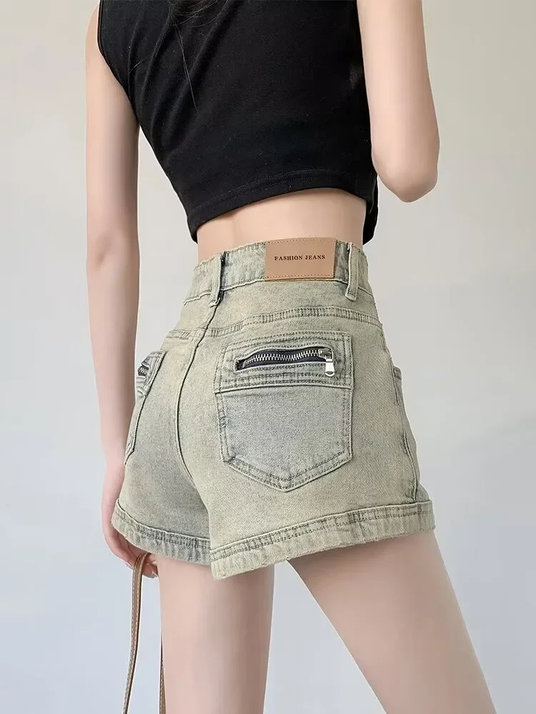 Summer Denim Shorts for Women High Waisted Stretch Jeans Shorts Sexy A-line Fashion Hip Hop Wide Leg Pants Vintage Colors S-2XL
