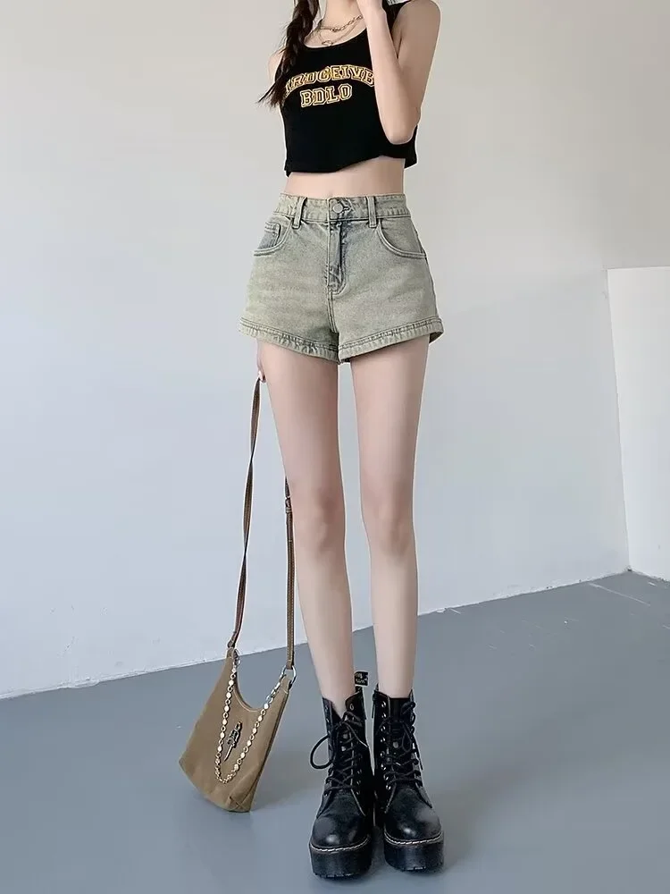Summer Denim Shorts for Women High Waisted Stretch Jeans Shorts Sexy A-line Fashion Hip Hop Wide Leg Pants Vintage Colors S-2XL