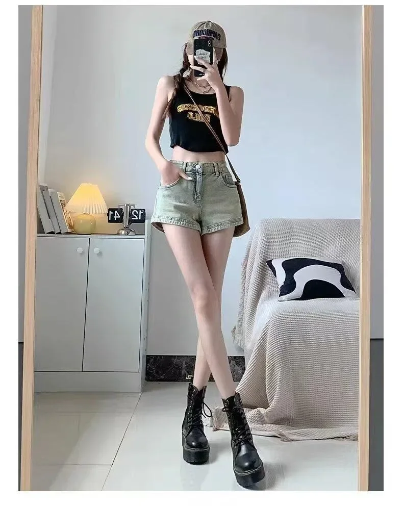 Summer Denim Shorts for Women High Waisted Stretch Jeans Shorts Sexy A-line Fashion Hip Hop Wide Leg Pants Vintage Colors S-2XL