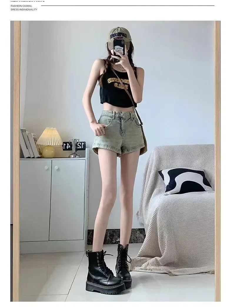 Summer Denim Shorts for Women High Waisted Stretch Jeans Shorts Sexy A-line Fashion Hip Hop Wide Leg Pants Vintage Colors S-2XL