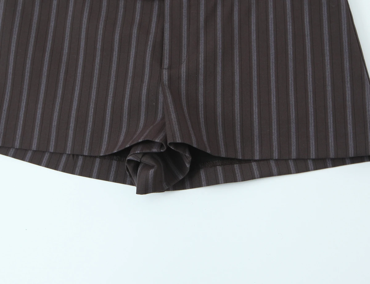 European and American style spring fashion temperament simple striped low waist wide waist shorts