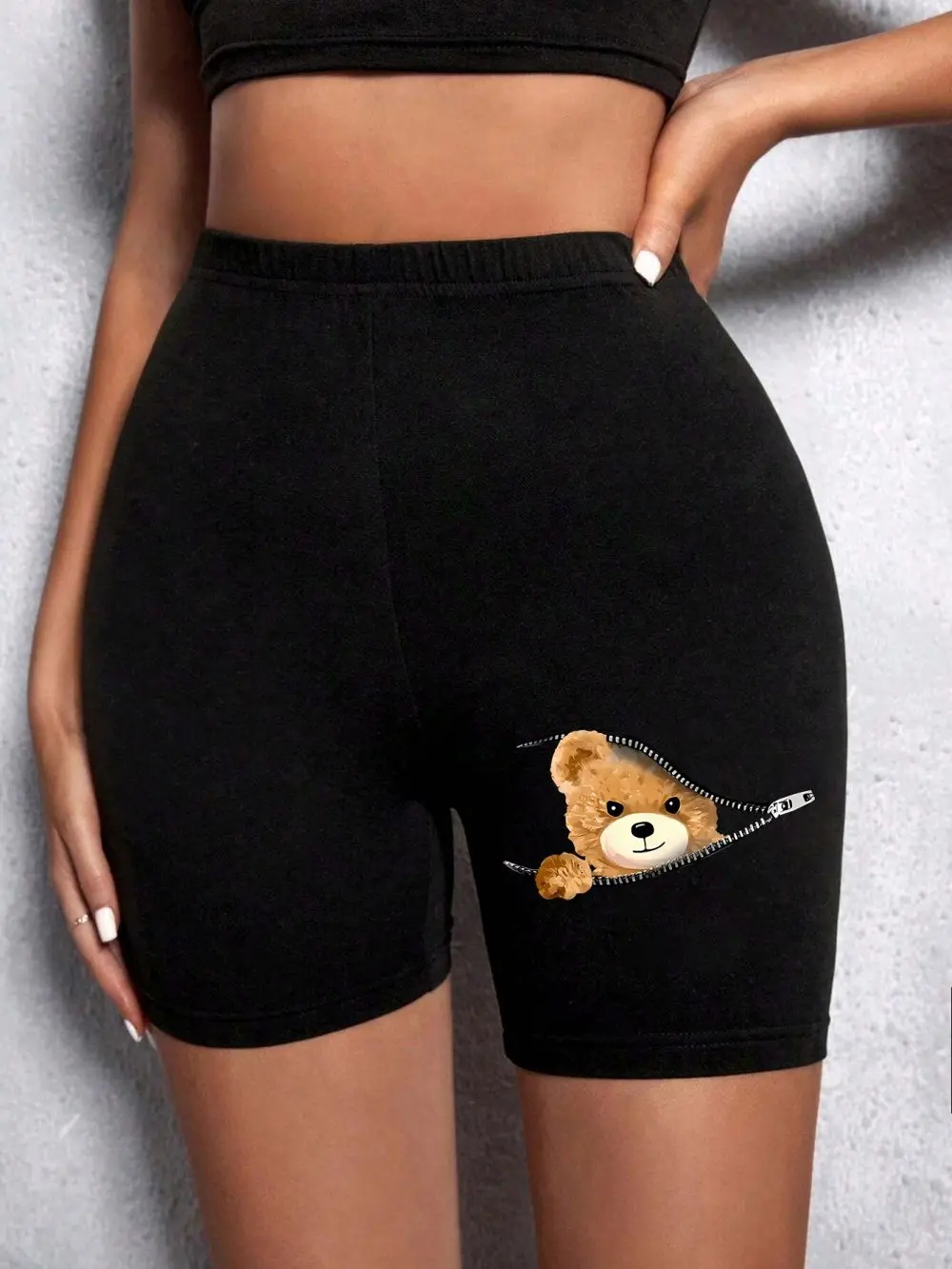Fashion Women Leggings Short Teddy Bear Appears Funny Graphic Printing Sports Shorts High Elastic Soft Thin Female Streetwear