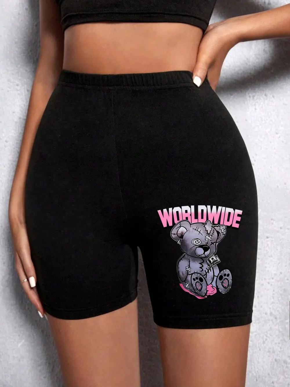 Fashion Women Leggings Short Teddy Bear Appears Funny Graphic Printing Sports Shorts High Elastic Soft Thin Female Streetwear