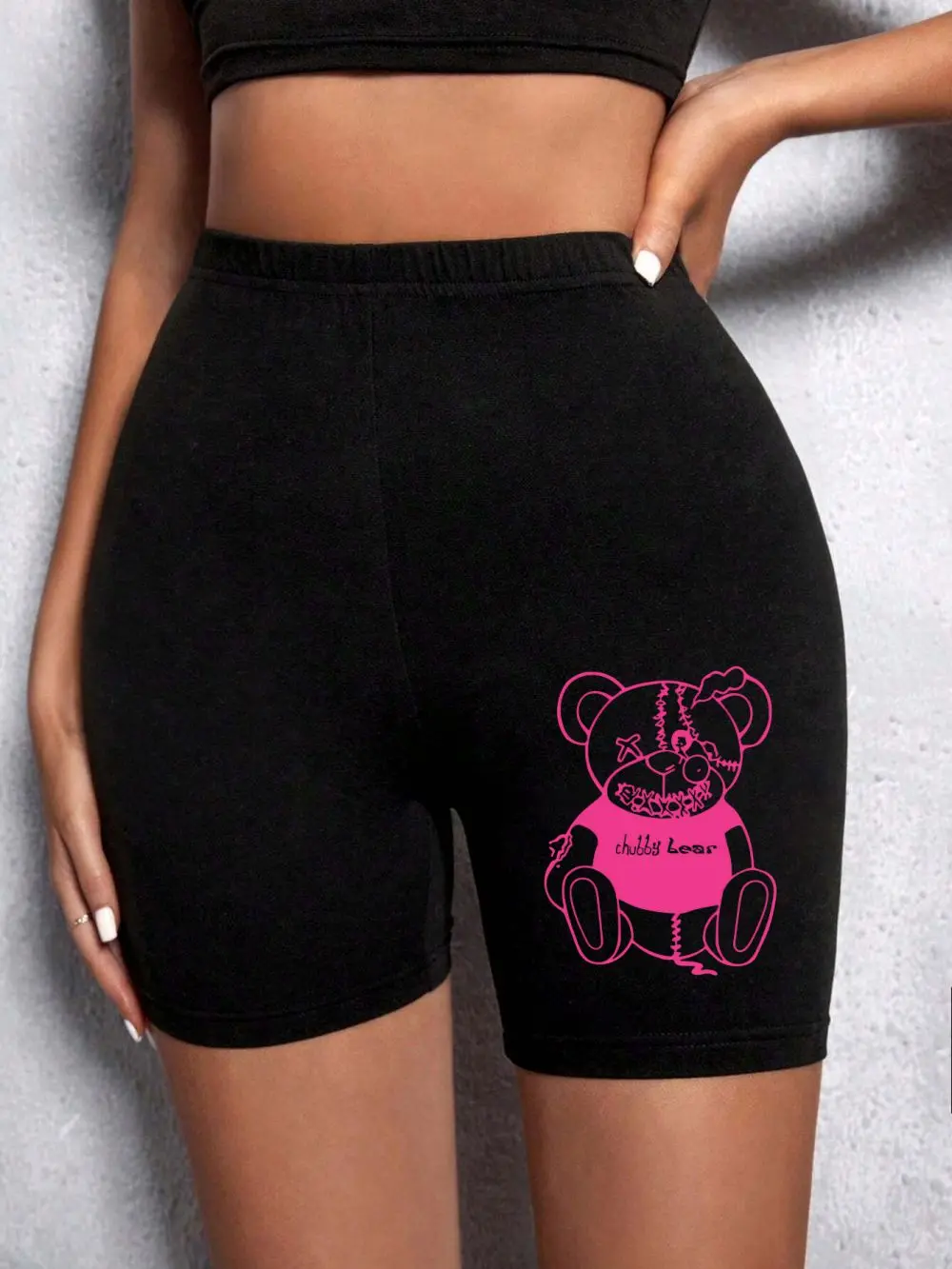 Fashion Women Leggings Short Teddy Bear Appears Funny Graphic Printing Sports Shorts High Elastic Soft Thin Female Streetwear