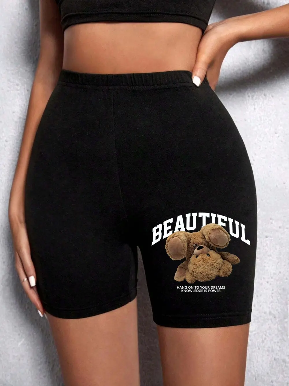 Fashion Women Leggings Short Teddy Bear Appears Funny Graphic Printing Sports Shorts High Elastic Soft Thin Female Streetwear