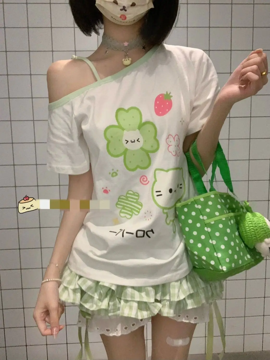 Kimotimo Green Plaid Bow Skirt Shorts Women Elastic Waist Slim Ift Short Pants Japanese Kawaii Versatile Y2k Aesthetic Clothes