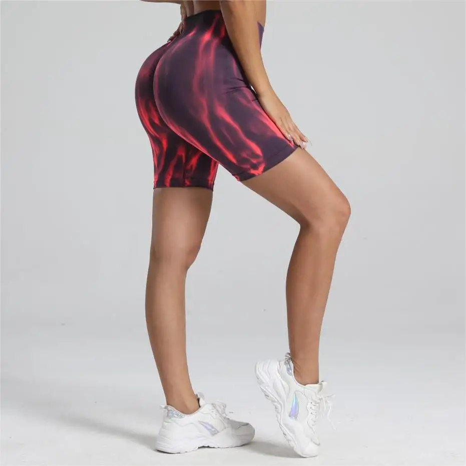 Women Tie Dye Gym Yoga Biker Shorts High Waist Seamless Legging Fitness Sports Leggins Elastic Pants Training Workout Tights