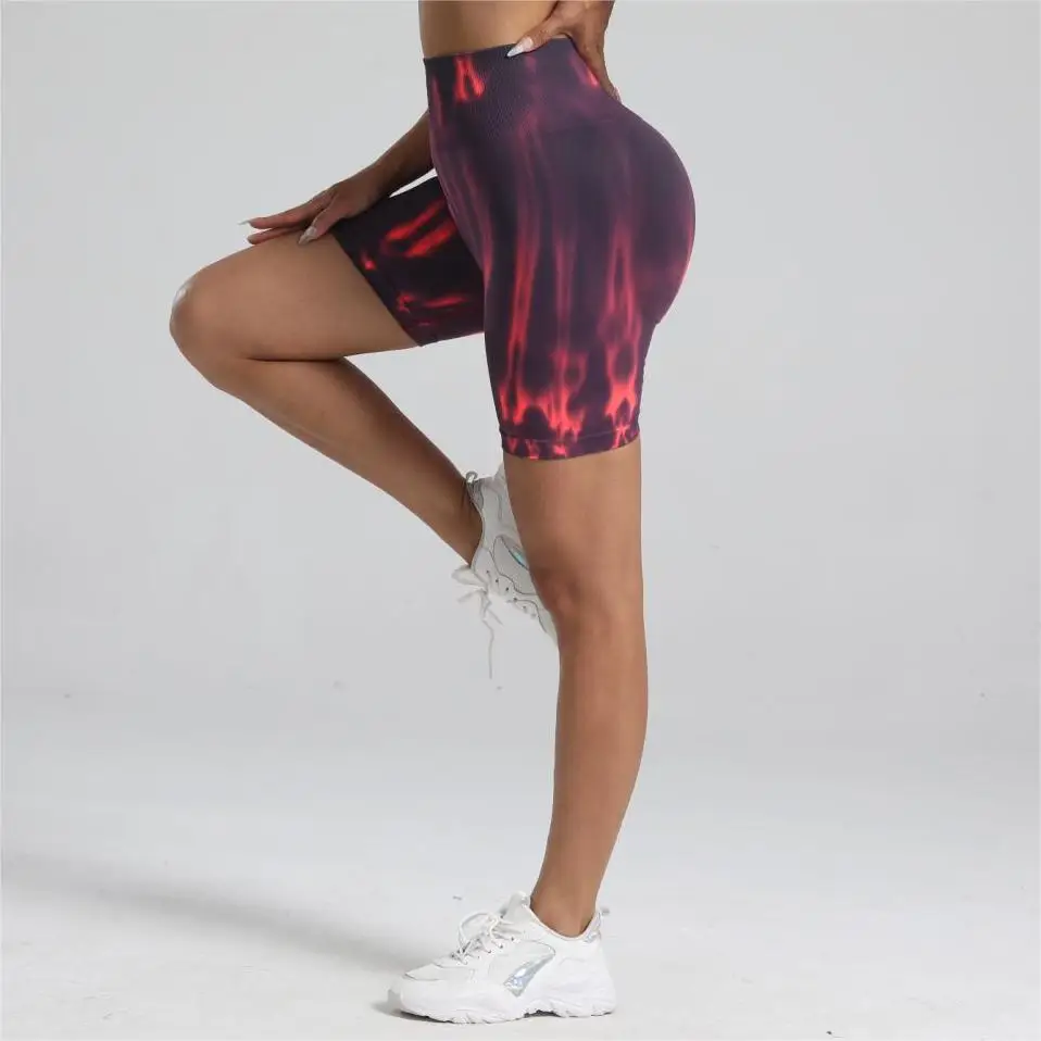 Women Tie Dye Gym Yoga Biker Shorts High Waist Seamless Legging Fitness Sports Leggins Elastic Pants Training Workout Tights