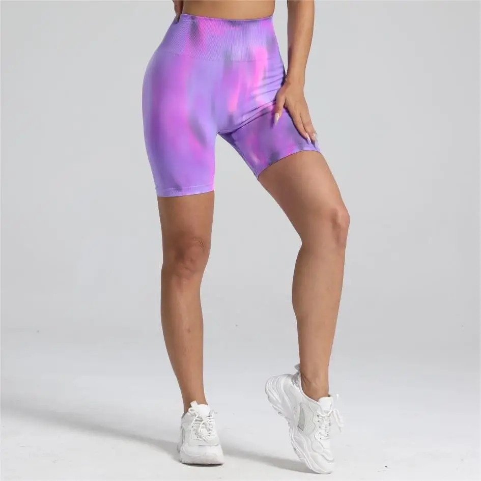 Women Tie Dye Gym Yoga Biker Shorts High Waist Seamless Legging Fitness Sports Leggins Elastic Pants Training Workout Tights