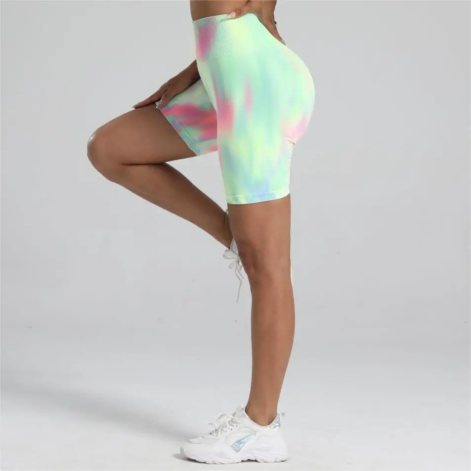 Women Tie Dye Gym Yoga Biker Shorts High Waist Seamless Legging Fitness Sports Leggins Elastic Pants Training Workout Tights