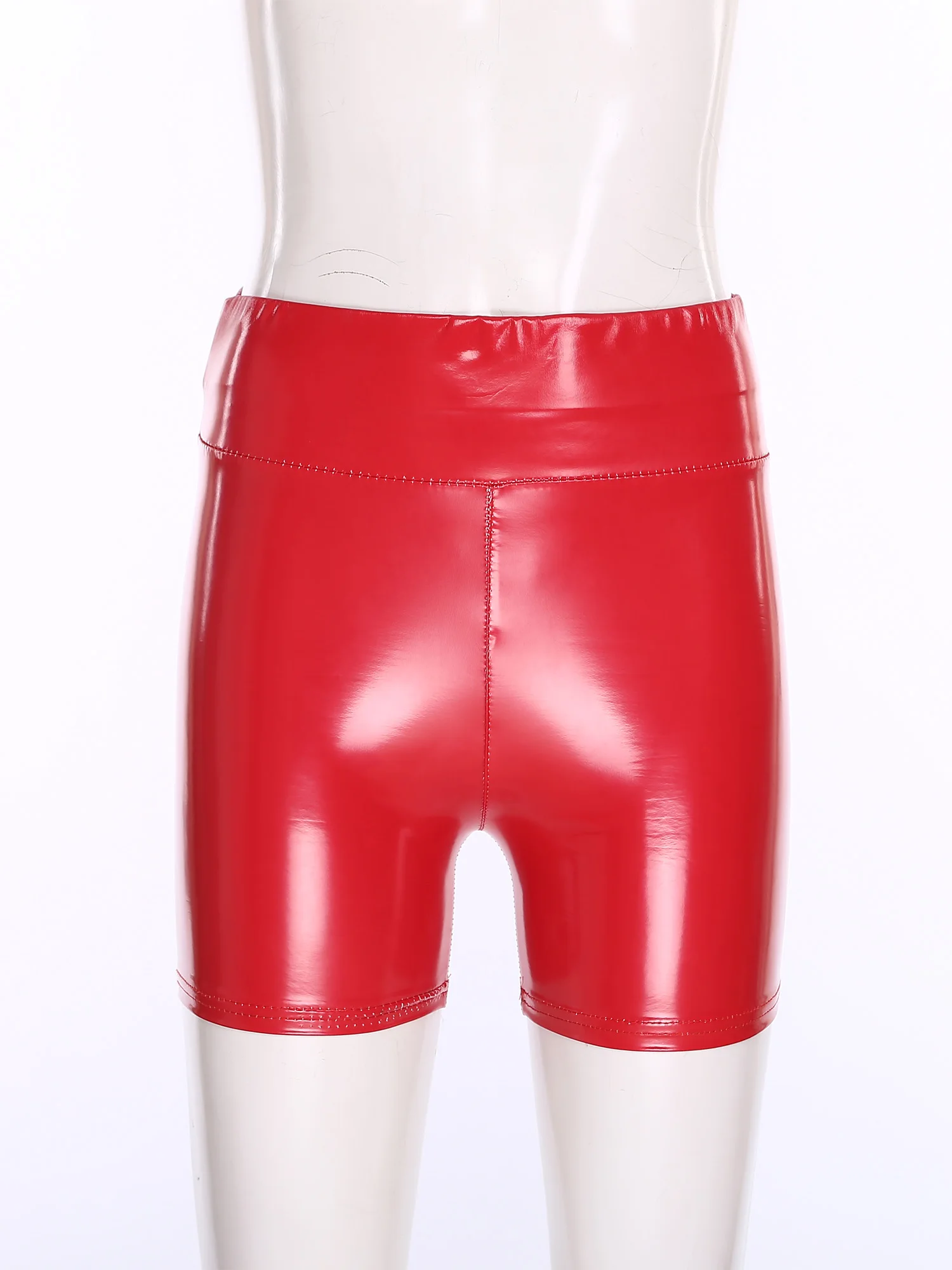 Women Wet Look High Waist PU Leather Shorts Pole Dance Hot Pants Stretchy Skinny Cheeky Booty Shorts for Nightclub Raves Party