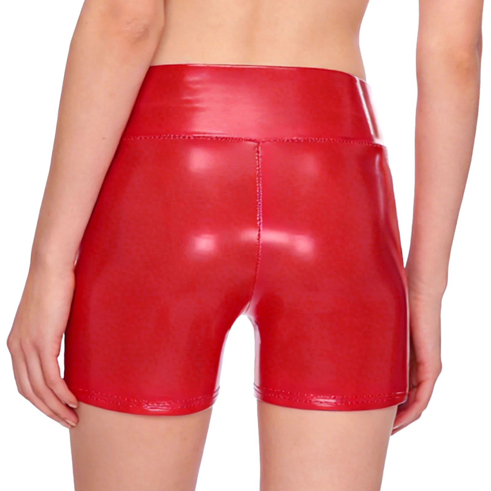 Women Wet Look High Waist PU Leather Shorts Pole Dance Hot Pants Stretchy Skinny Cheeky Booty Shorts for Nightclub Raves Party
