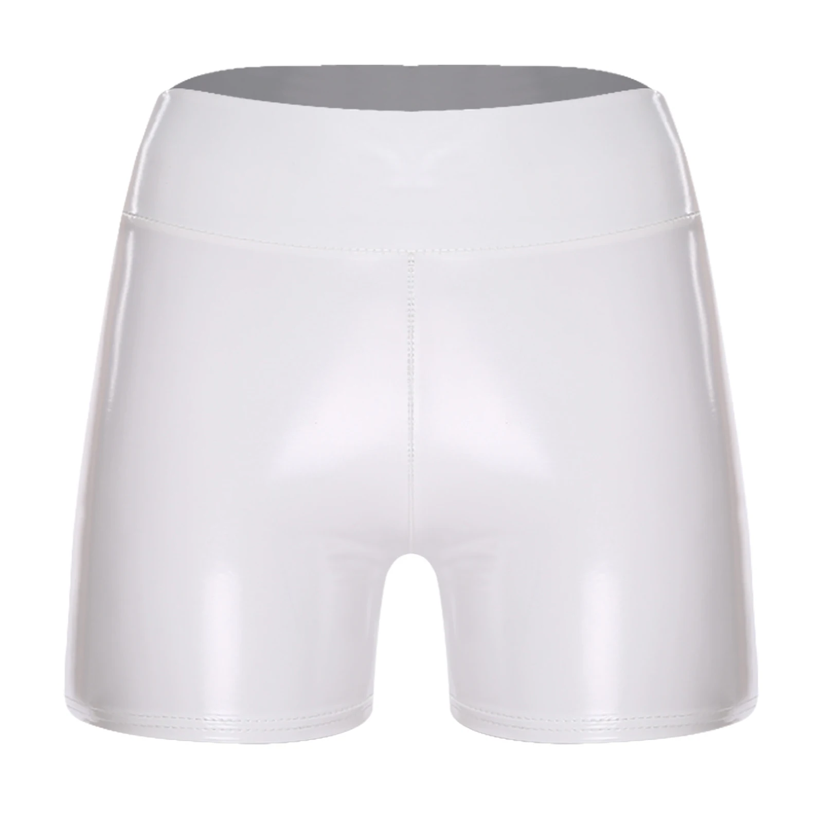 Women Wet Look High Waist PU Leather Shorts Pole Dance Hot Pants Stretchy Skinny Cheeky Booty Shorts for Nightclub Raves Party