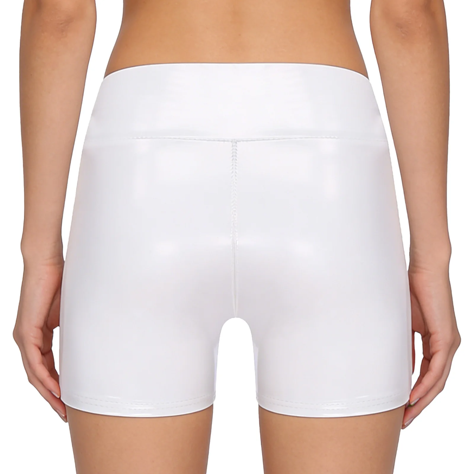 Women Wet Look High Waist PU Leather Shorts Pole Dance Hot Pants Stretchy Skinny Cheeky Booty Shorts for Nightclub Raves Party